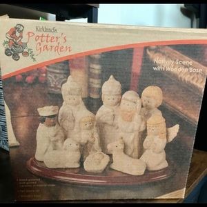 Kirkland Potter's Garden Nativity Set with Wooden Stand